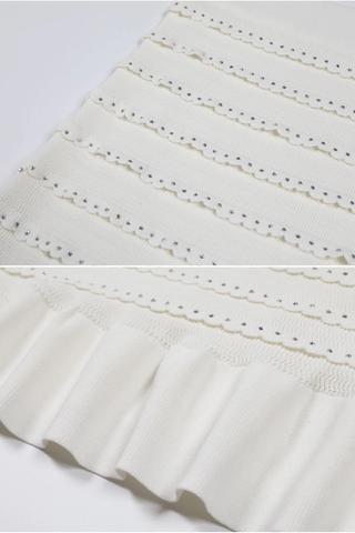 Three-Piece Knitted Set with Rhinestone Trim – Cardigan, Cami Top & Midi Long Skirt