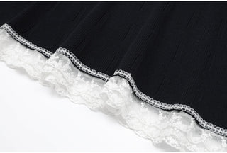 Lace Trim Ribbed Knit Long Dress
