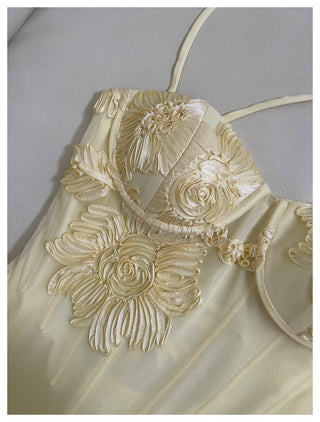 Petal Embellished Mesh Halter Column Dress with Slim Straps