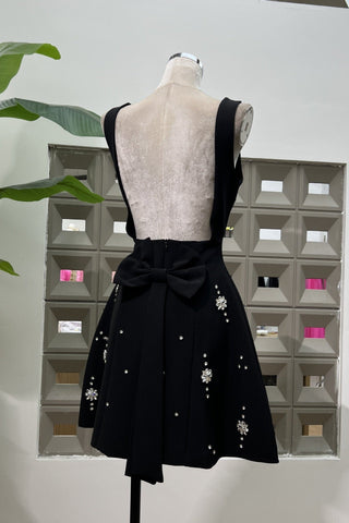 Crystal Embellished Open Back Bow Mini Dress