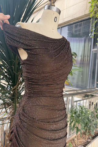 One-Shoulder Shimmer Mesh Long Evening Dress