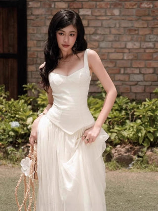 Corset Long Dress with Flowing Chiffon Skirt