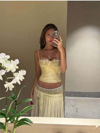 Embellished Corset Top & Draped Long Skirt Set