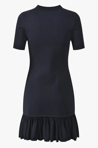 Gold Button Short Sleeve Fitted Mini Dress with Ruffle Hem