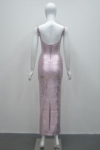 Luminous Metallic Bandage Sleeveless Long  Dress
