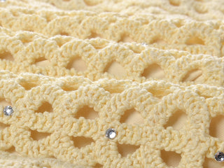 Crochet Knit Midi Dress with Crystal Embellishments & Sleeveless Square Neck Design