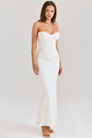 Lace Corset Long Dress – Strapless Sweetheart Evening Dress