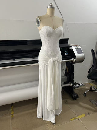 Sequin Corset Strapless Sweetheart Ruched Draped Long Dress