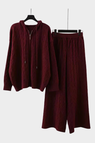 Cable-Knit Hoodie & Wide-Leg Lounge Set – Cozy, Soft & Stylish