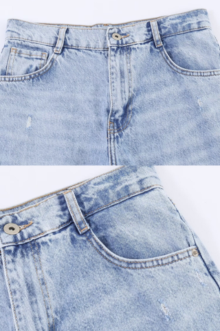 High-Waisted Straight Leg Distressed Jeans with Lace Detail