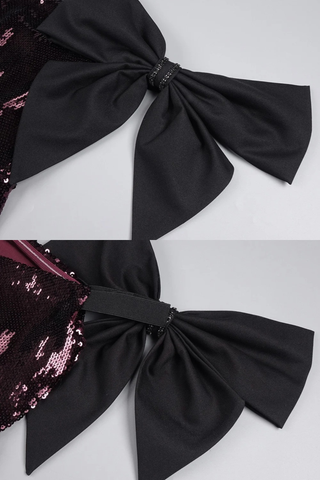 Sequin Bow Off-Shoulder Long Dress – Fitted Evening Gown