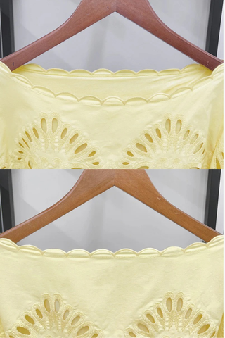 Sunshine Eyelet Co-Ord Set – Statement Sleeves, Scalloped Hem & Embroidered Shorts