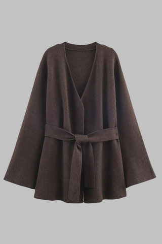 Cozy Belted Knit Cardigan – Wool Blend, Open Front, Long Wide Sleeves