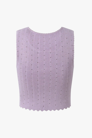 Ribbed Knit Top & Skater Skirt Set – Rhinestone Embellishments, Scalloped Trim & Flared Mini Skirt