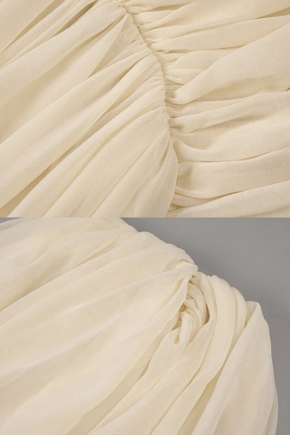 Draped Chiffon V-Neck Asymmetric Top with Batwing Sleeves