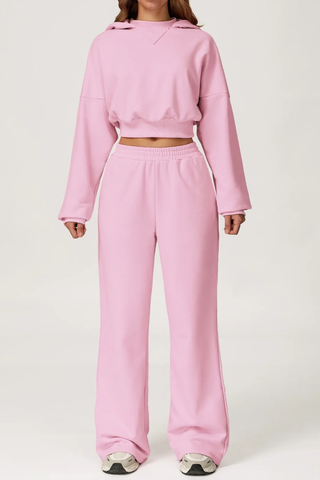 Two-Piece Cropped Hoodie and Wide-Leg Sweatpants Set