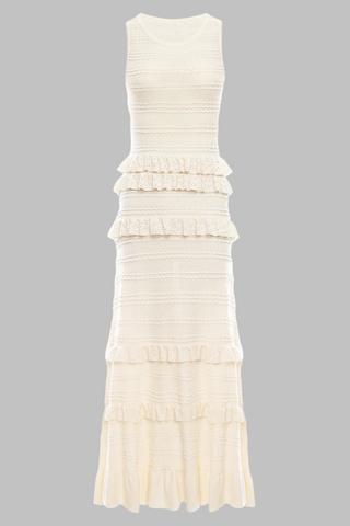 Ruffle Knit Lace Slim Fit  Sleeveless Long Dress