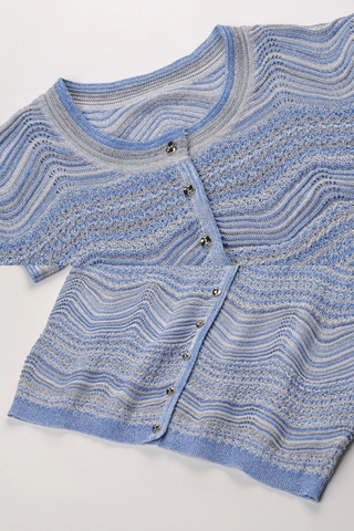 Wave Knit Half Sleeve Cardigan & Long Skirt Set