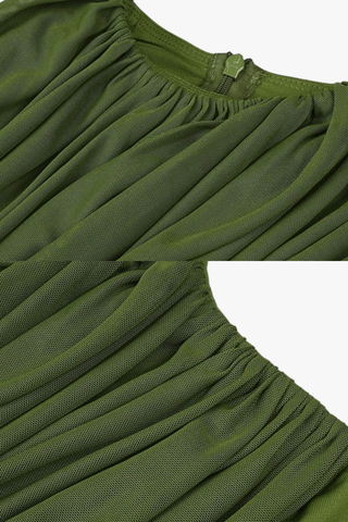 Elegant Long Mesh Dress with Long Sleeves & Sculpted Draped Design