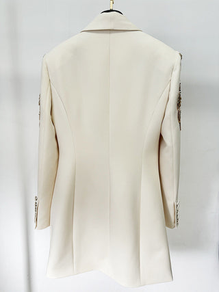 Embellished Long Sleeve Short Suit Dress with Gold Sequins