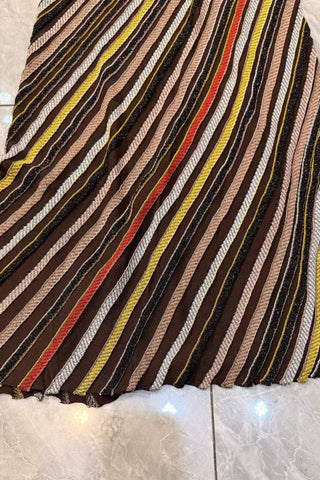 Halter Neck Open-Back Striped Knit Long Evening Dress