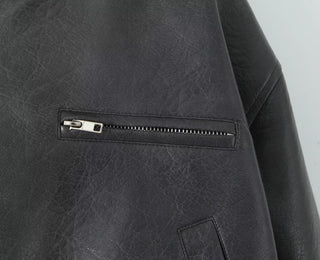 Cropped Faux Leather Bomber Jacket with Zip Detail