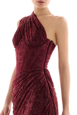 One-Shoulder Lace Long Dress with Sculpted Corset Fit
