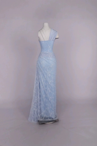 One-Shoulder Lace Long Dress with Sculpted Corset Fit