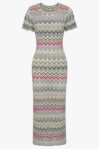 Chevron Knit Short Sleeve Bodycon Long Dress