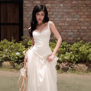Corset Long Dress with Flowing Chiffon Skirt