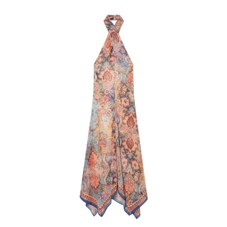 Vintage Floral Print Halter Neck Flowy Midi Dress