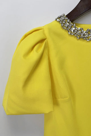Puff Sleeve Cropped Top & High-Waist Long Skirt Set with Jeweled Details