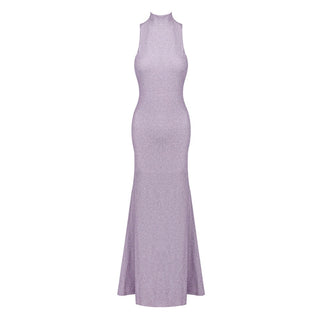 Shimmer High-Neck Open-Back Sleeveless Long Dress