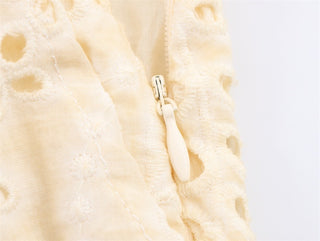 Floral Eyelet Cotton Two-Piece Set – Long Sleeve Shirt & High-Waist Shorts | Breathable Embroidered Lace
