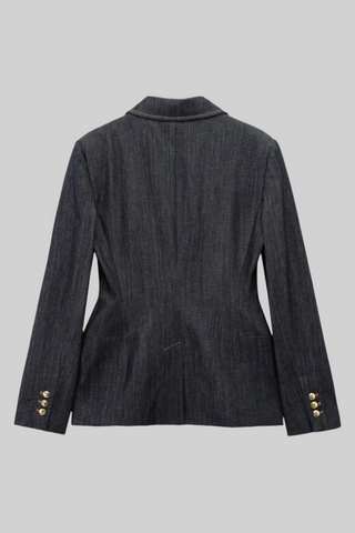 Tailored Denim Blazer with Gold Buttons