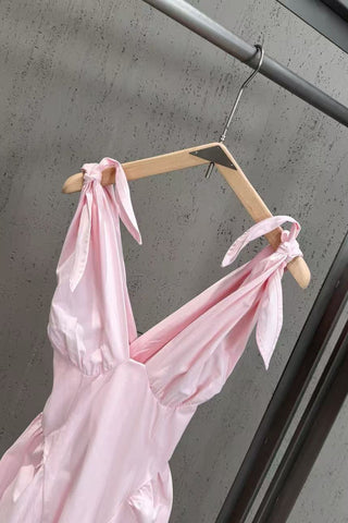 Tie-Shoulder V-Neck Open Back Flared Midi Dress