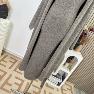 Knit Long Dress with Matching Open Cardigan Set