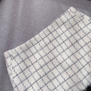 High-Waist Tweed Mini Skirt with Faux Fur Hem