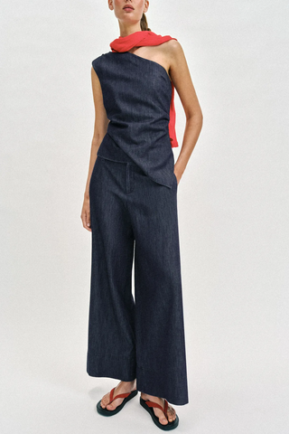 Draped One-Shoulder Top with Wide-Leg Pants Set