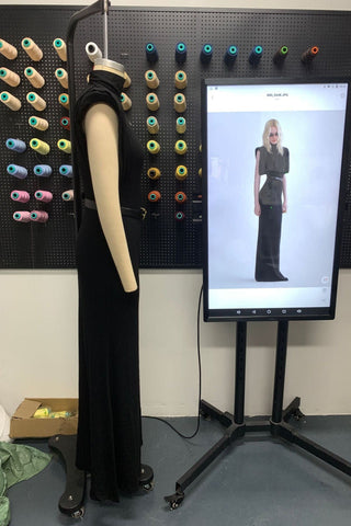 High-Neck Draped Shoulder Long Dress with Belt