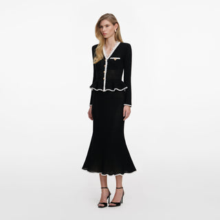 Contrast Trim Peplum Knit Top & Long Skirt Set