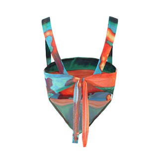 Colorful Marble Print Back Tie Corset Top