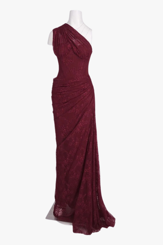 One-Shoulder Lace Long Dress with Sculpted Corset Fit