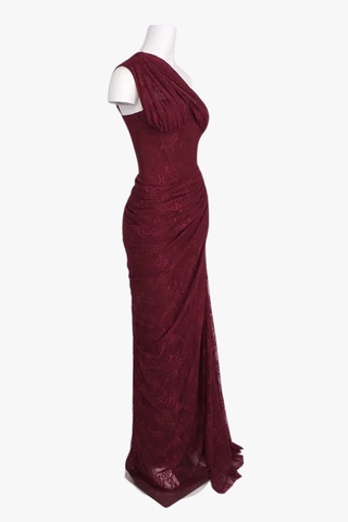 One-Shoulder Lace Long Dress with Sculpted Corset Fit