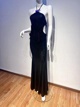 Butterfly Halter Mermaid Long Dress with Side Cutouts