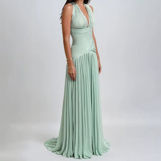 Pleated Halter Chiffon Long Dress