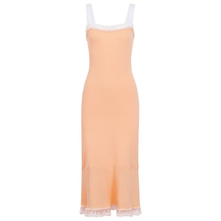 Lace Trim Ribbed Knit Long Dress