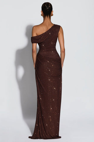 One-Shoulder Shimmer Mesh Long Evening Dress