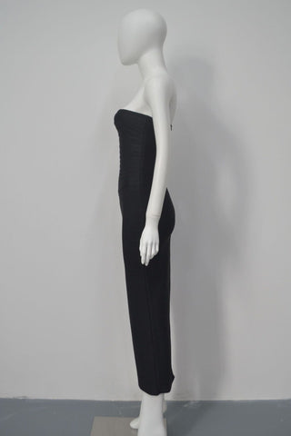 Strapless Bandage Midi Dress with Sculpted Sweetheart Neckline and Bodycon Fit