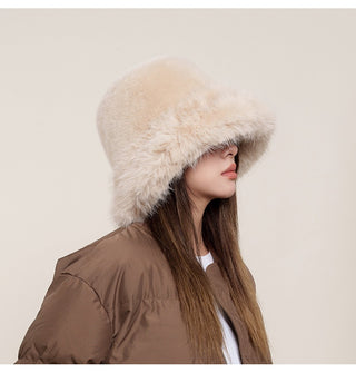 Plush Faux Fur Wide-Brim Winter Bucket Hat – Soft Fluffy Statement Hat